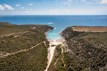 Aerial View of Cala Lunga, Isola di Sant'Antioco, South Sardinia