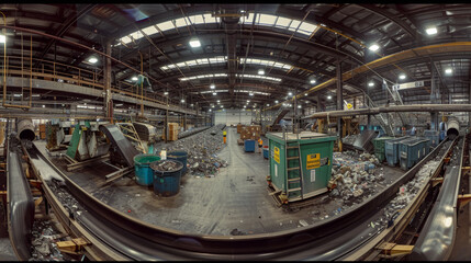 Panoramic Mechanical Recycling Facility Interior.