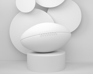 American football ball on cylinder podium with steps on monochrome