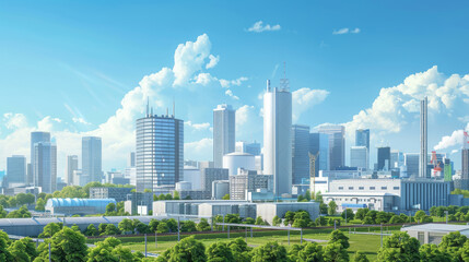 Obraz premium City Skyline with Integrated Nuclear Waste Facility