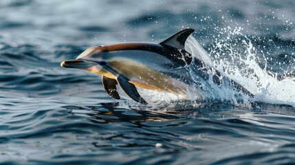   A dolphin leaps from the water, mouth agape, head exposed