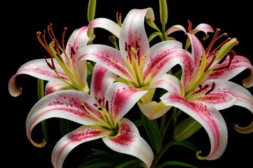 Lilies: elegant dancers on a canvas of green, their petals unfurling in shades from pure white to...