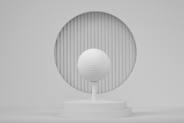 Golf ball on cylinder podium with steps on monochrome background
