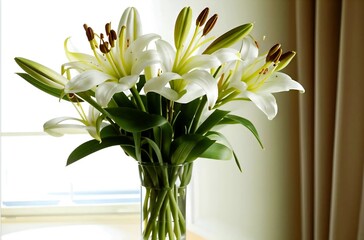 Lilies: elegant dancers on a canvas of green, their petals unfurling in shades from pure white to...