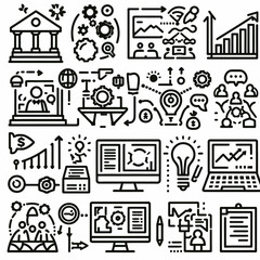 outline workflow set icon silhouette vector illustration white background, workflow, processing, operation. Outline icon collection