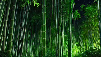 Fototapeta premium bamboo forest at night,beautiful,Generative AI