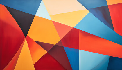Paint a geometric abstract with solid colors divided by sharp, precise lines to create visual tension