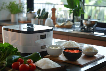 A modern rice cooker with multiple cooking presets, catering to various rice types.
