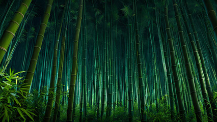 bamboo forest at night,beautiful,Generative AI