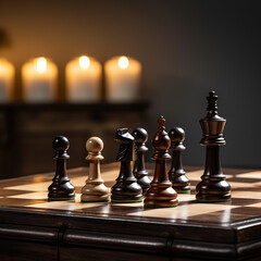Chess photographed on a chess board - obrazy, fototapety, plakaty