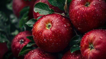 Fresh Red Apples with Dew