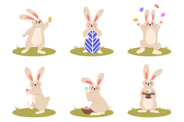 Easter bunny. Rabbit character set. Animal wildlife holidays cartoon. Rabbit or hare, spring festive animal. Vector illustration EPS10
