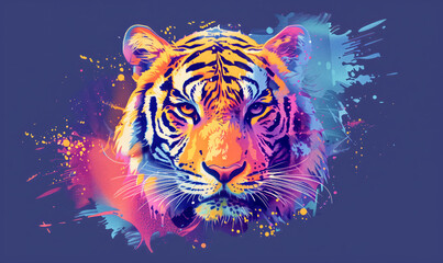 abstract illustration of a tiger in childish style, logo for t-shirt print