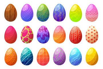 Easter Eggs with different texture on a white background. Spring holiday. Happy Easter. Vector illustration EPS10