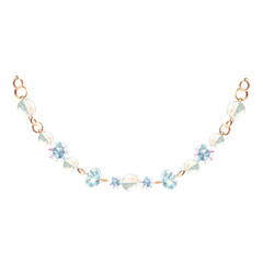 Jewelry thread or string with crystals, beads and gold rings isolated on white background. Hand drawn watercolor illustration. Design element for decoration, cards and prints.