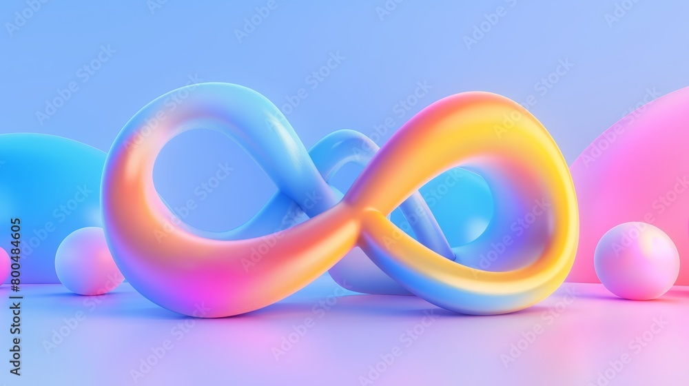 Poster abstract 3d render featuring a dynamic composition of floating geometric shapes in a surreal, vibran