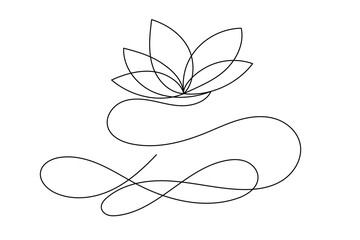 Line Art Lotus Flower. Doodle Simple Contour Outline Sketch Isolated on White. Romantic Dreamy Symbol. Continuous Simple One Line Drawing