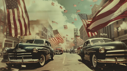 1940s Independence Day Parade with Vintage Cars