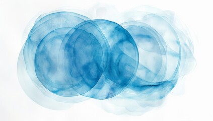 Fototapeta premium Abstract blue watercolor brush strokes in the shape of circles on a white background, with a white and light blue color scheme Generative AI