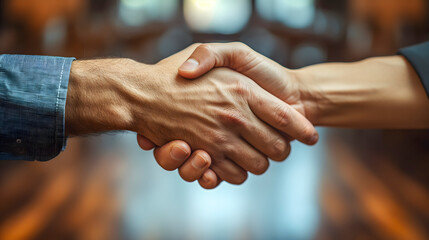 Close-up of business people shaking hands in office. Handshake concept
