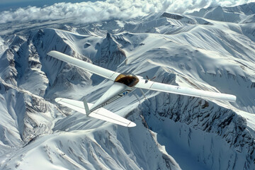 Experimental Aircraft with Variable-Sweep Wings Over Snowy Mountains.