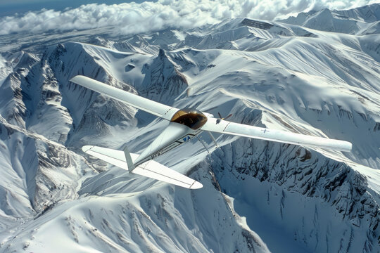 Experimental Aircraft with Variable-Sweep Wings Over Snowy Mountains.