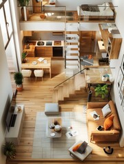 house interior design layout view from above with nice lighting and colors