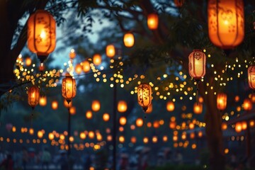 A night-time Easter festival with lanterns and lights.