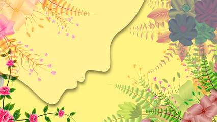 women face and floral texture for women's day and mother's day concept