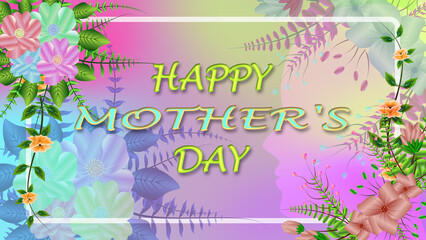 happy mother's day greetings on floral background with gradient abstract
