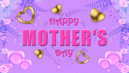 happy mother's day wishes in purple colour texture with animated flowers and heart shapes.