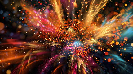 A dazzling array of multicolored sparks swirling together, resembling a digital fireworks display frozen in time.