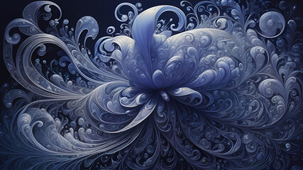 A blue background with a swirly design.
