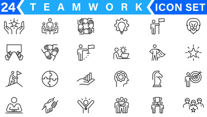 Teamwork line icons set. Businessman outline icons collection. Work group and human resources. Business teamwork, human resources, meeting, partnership, meeting, work group, success