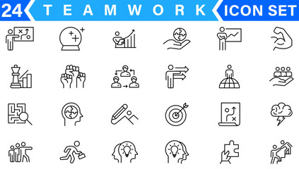 Teamwork line icons set. Businessman outline icons collection. Work group and human resources. Business teamwork, human resources, meeting, partnership, meeting, work group, success
