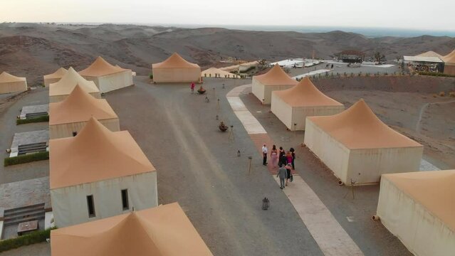Drone view in the Agafay Desert near marrakech Morocco