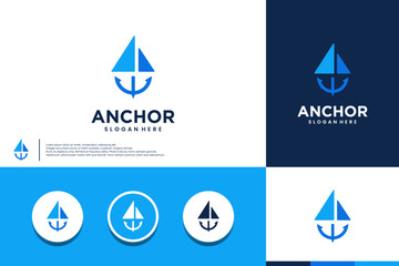 anchor and sailboat logo, for marine company, logo design vector.