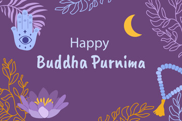 Obraz premium Vector Illustration for Happy Buddha Purnima, Vesak holiday festival background