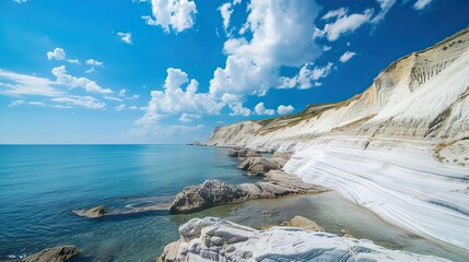 White coastline of Scala dei Turchi, White mountain and beach view.