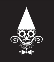 Pinocchio skull icon with flower eyes, black and white color