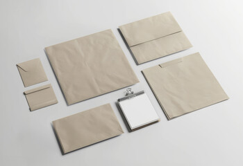 Mockup of a stationery set with notebook and envelopes