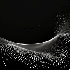 Pointillist abstract illustration of curvy surfaces, white dots on black background