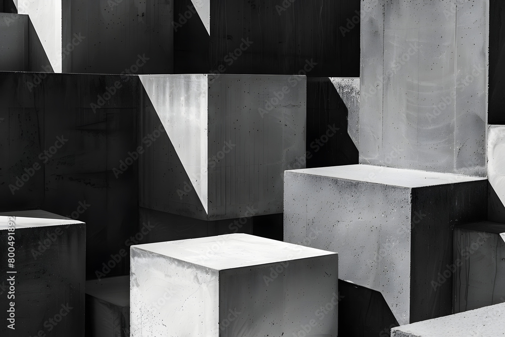 Poster arrangement of basic geometric figures squares and cubes of different dimensions simplistic brutalis