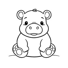 Cute Baby Hippo Animal Outline, Hippo Vector Illustration