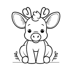 Cute Baby Moose Animal Outline, Moose Vector Illustration