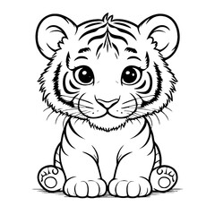 Cute Baby Tiger Cub Animal Outline, Tiger Cub Vector Illustration