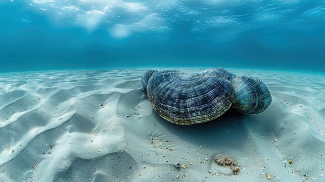 A clam buried beneath the sandy ocean floor