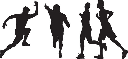 Man Running, run silhouettes, couple running, Running men and women, running vector 