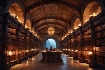 The Timeless Charm of Literature: Vintage Library under Globe Lighting
