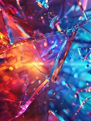 broken glass artistic background with bold and neon colors